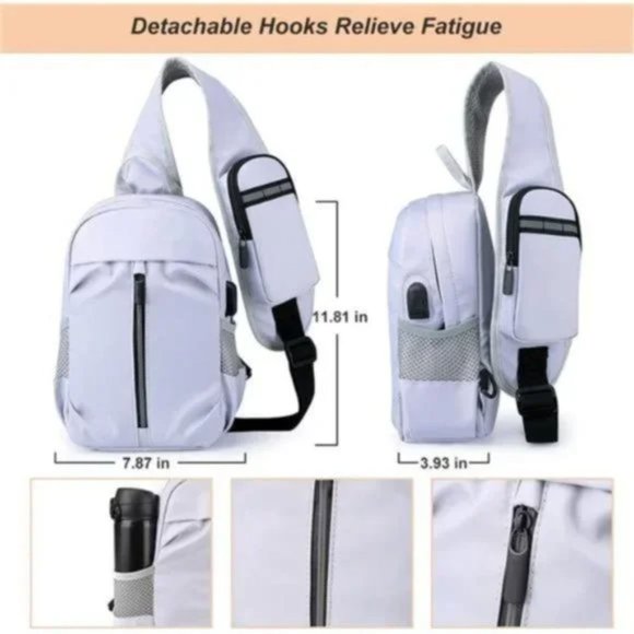 New Sling Backpack Crossbody Outdoor light Grey - Picture 5 of 8